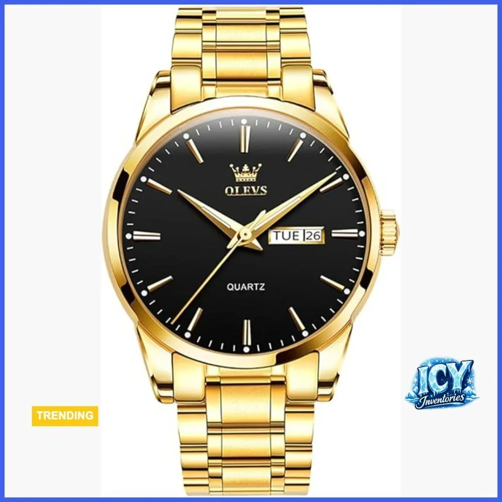 Stainless Steel Analog Quartz Watch with Luminous Hands Day Date Display